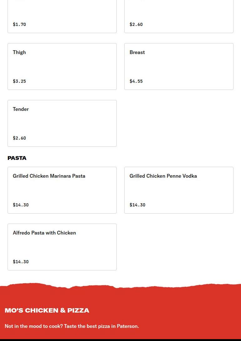 Mo's Chicken & Pizza Menu
