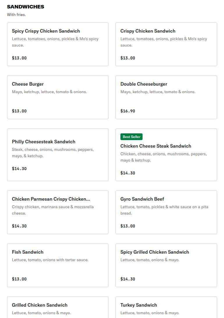 Mo's Chicken & Pizza Menu