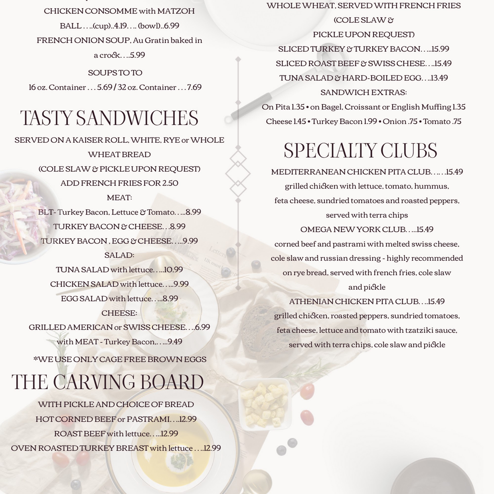 AA Diner Menu