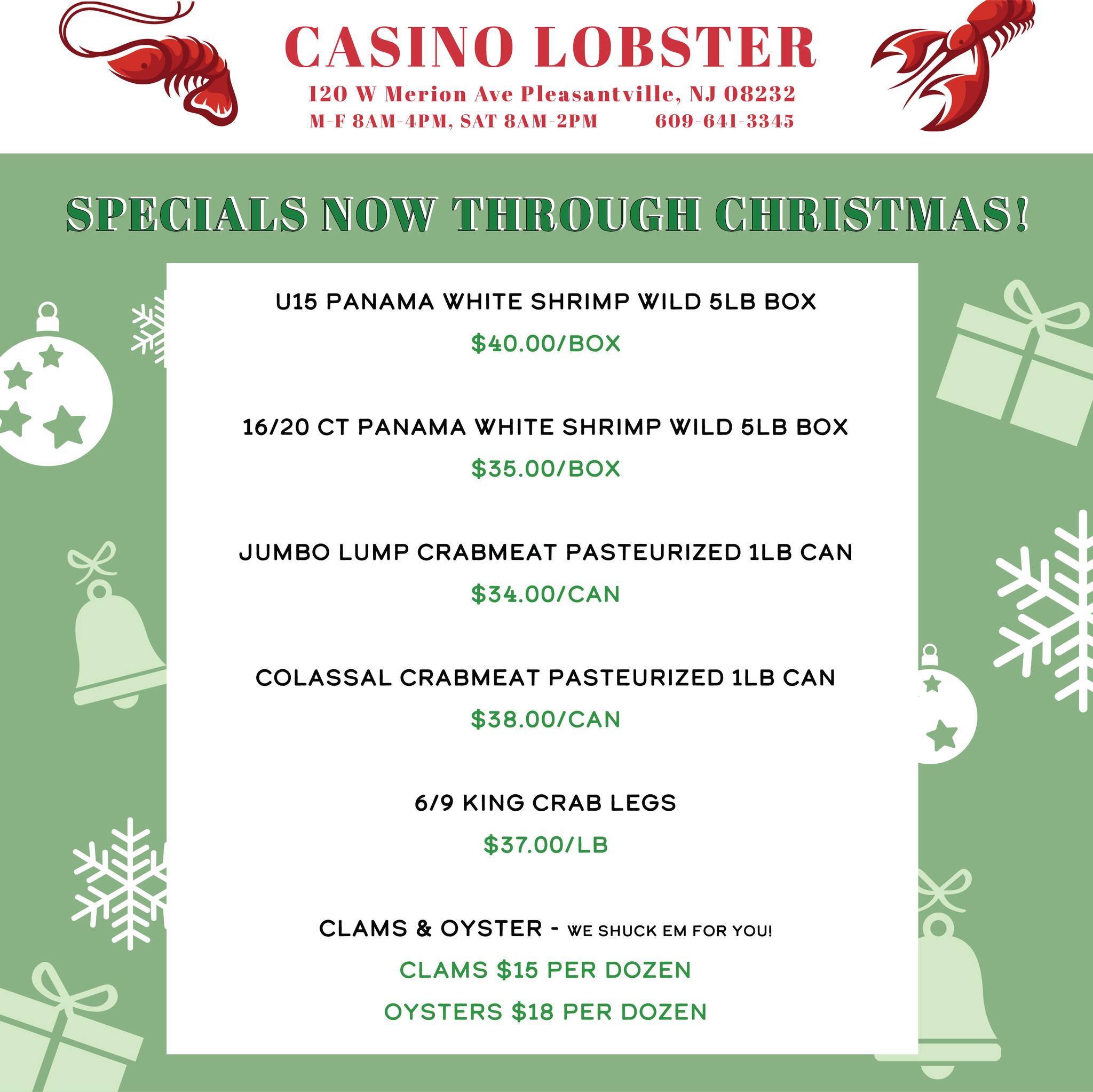 Casino Lobster Menu