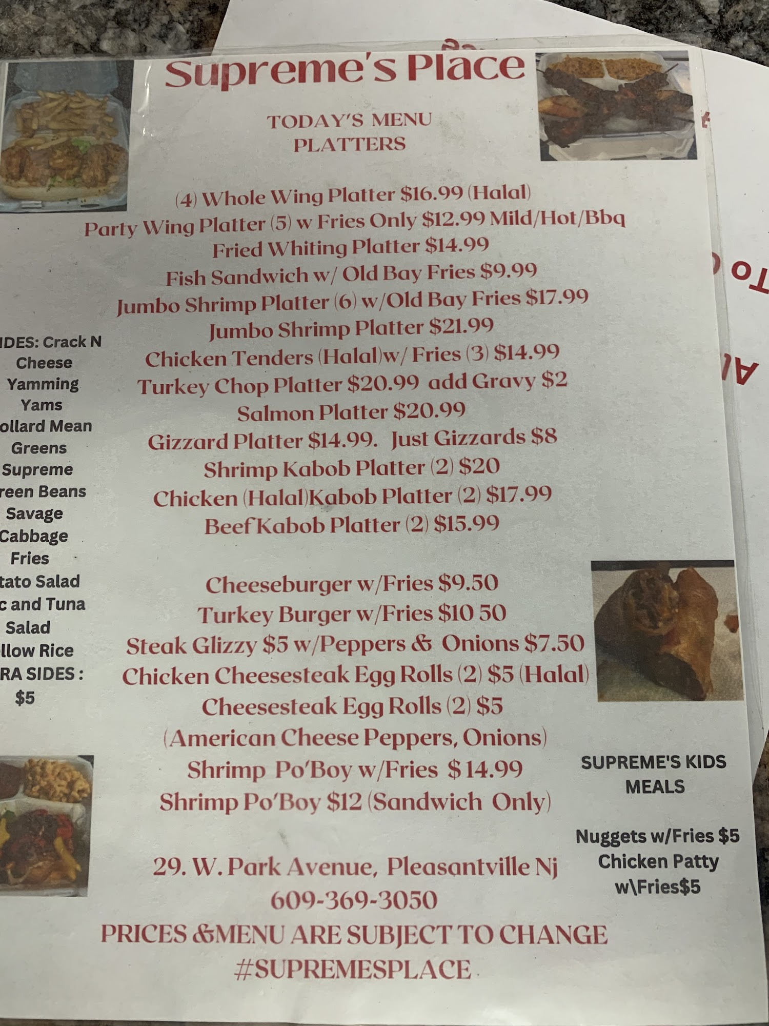 Supremes Place Menu