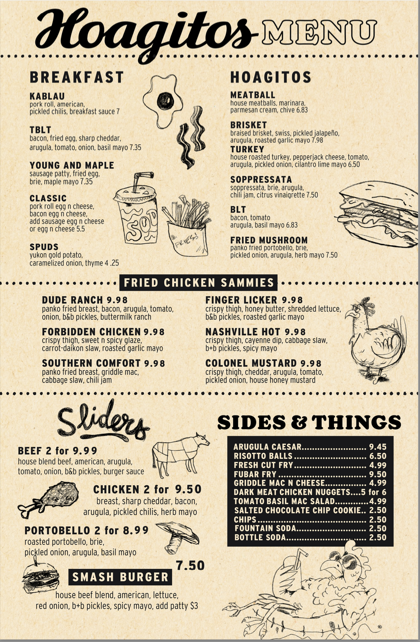 Hoagitos Menu
