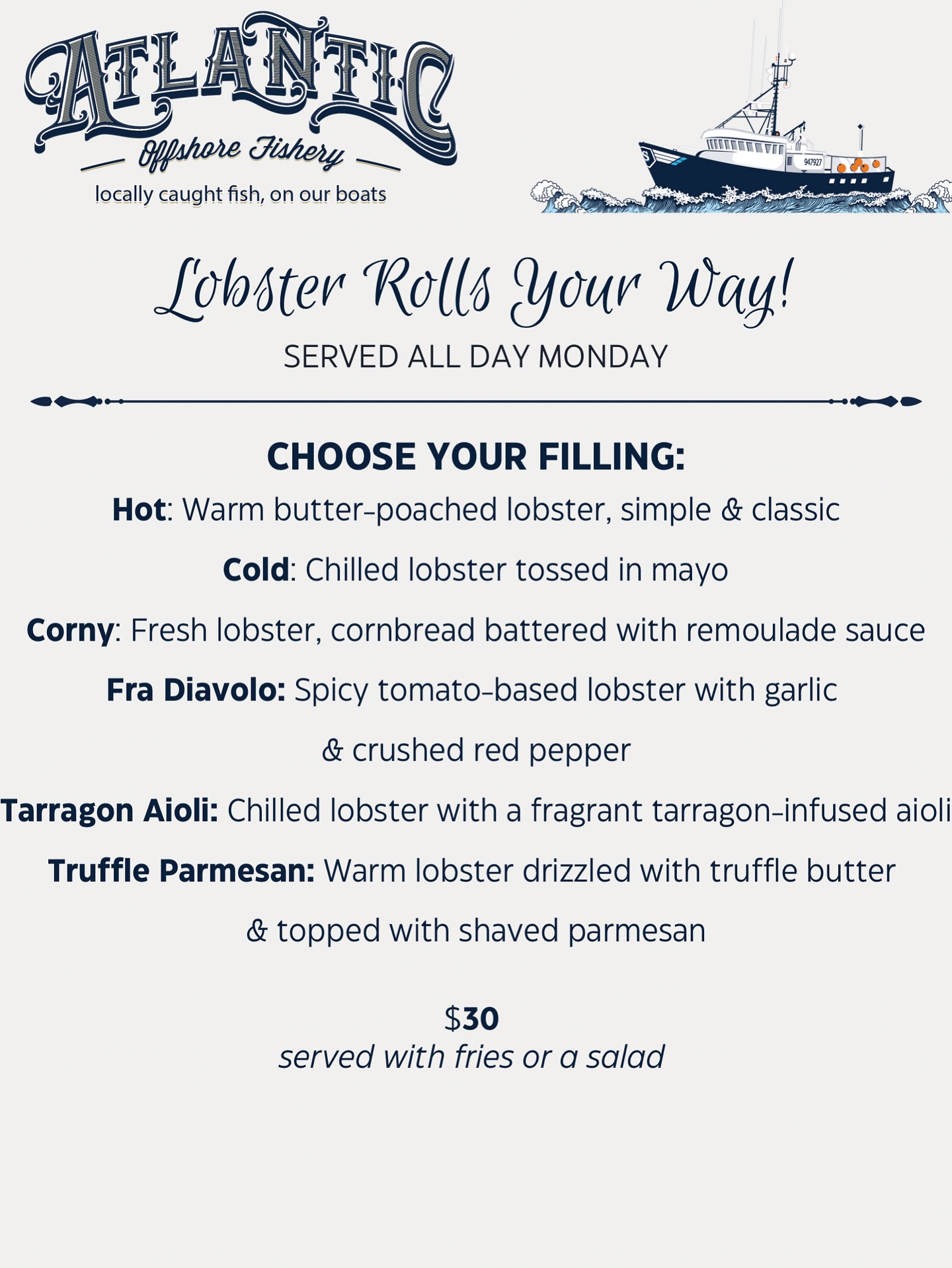 Atlantic Capes Fisheries Menu