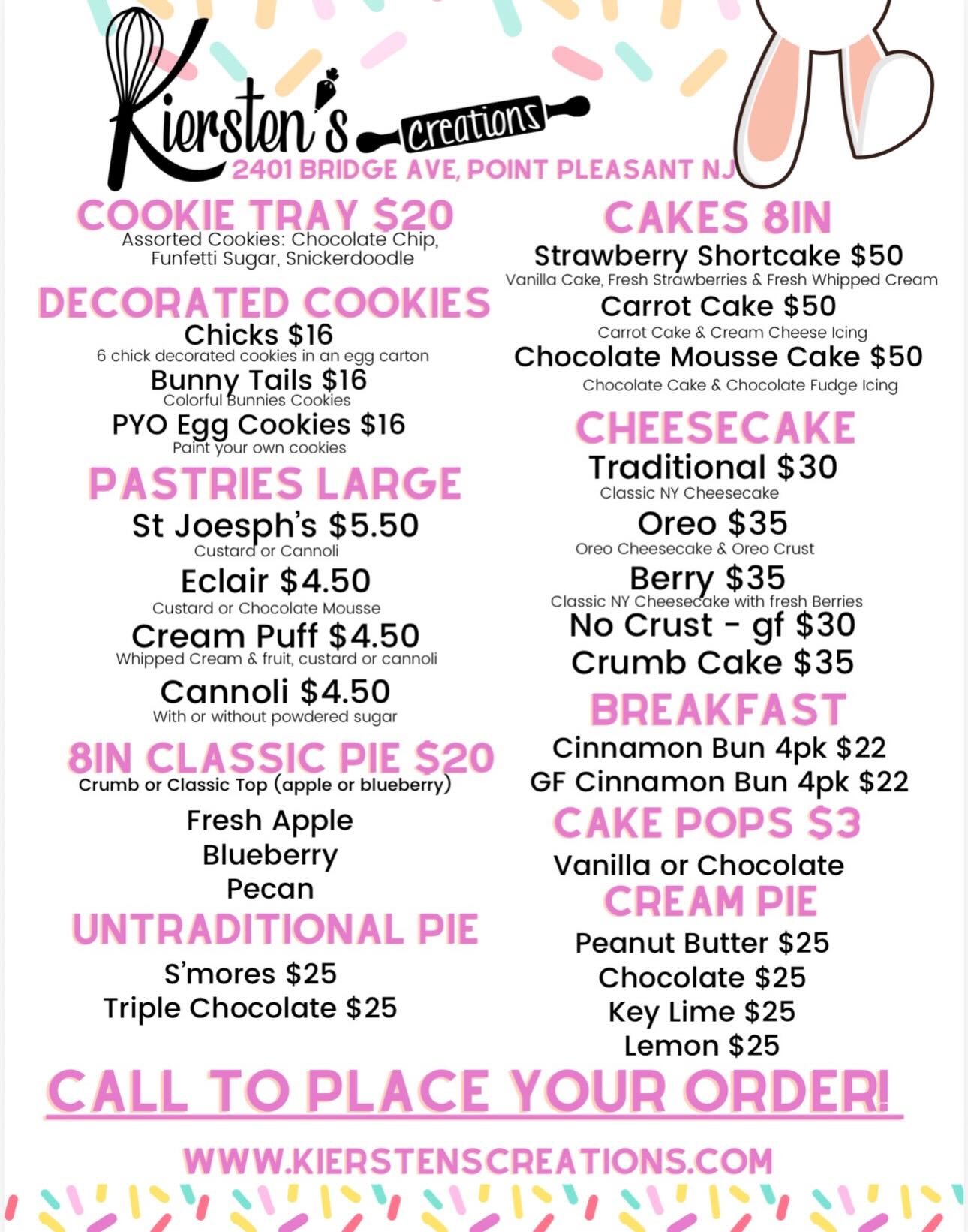Kiersten's Creations Menu