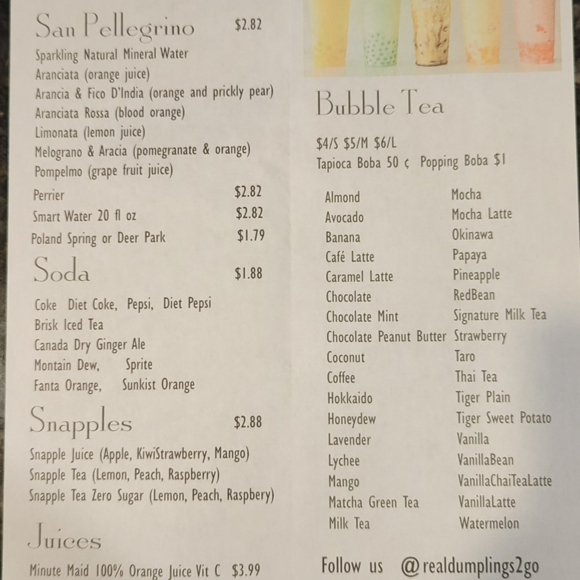 Dumplings2go Menu