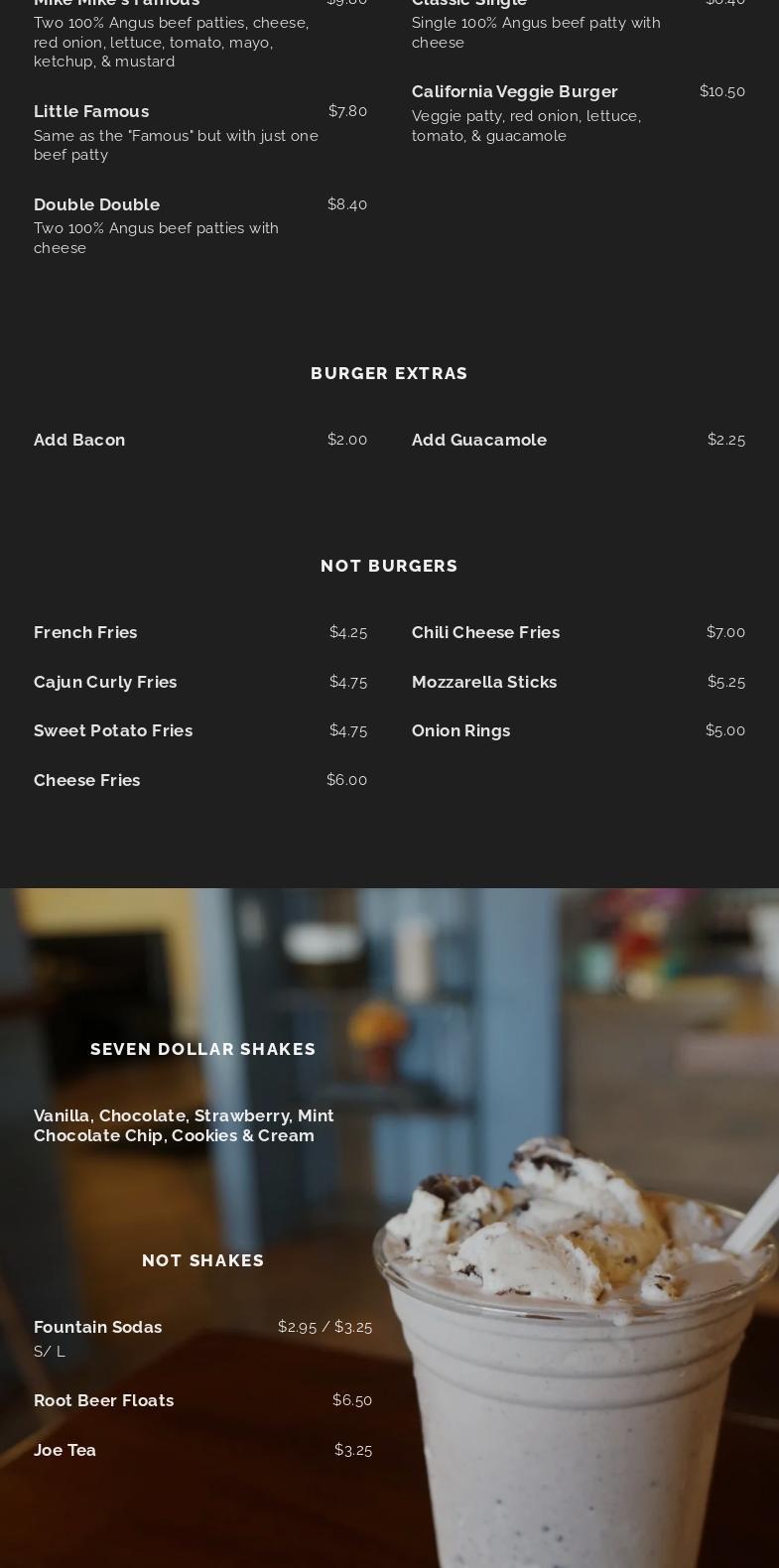 Mike Mike's Famous Menu