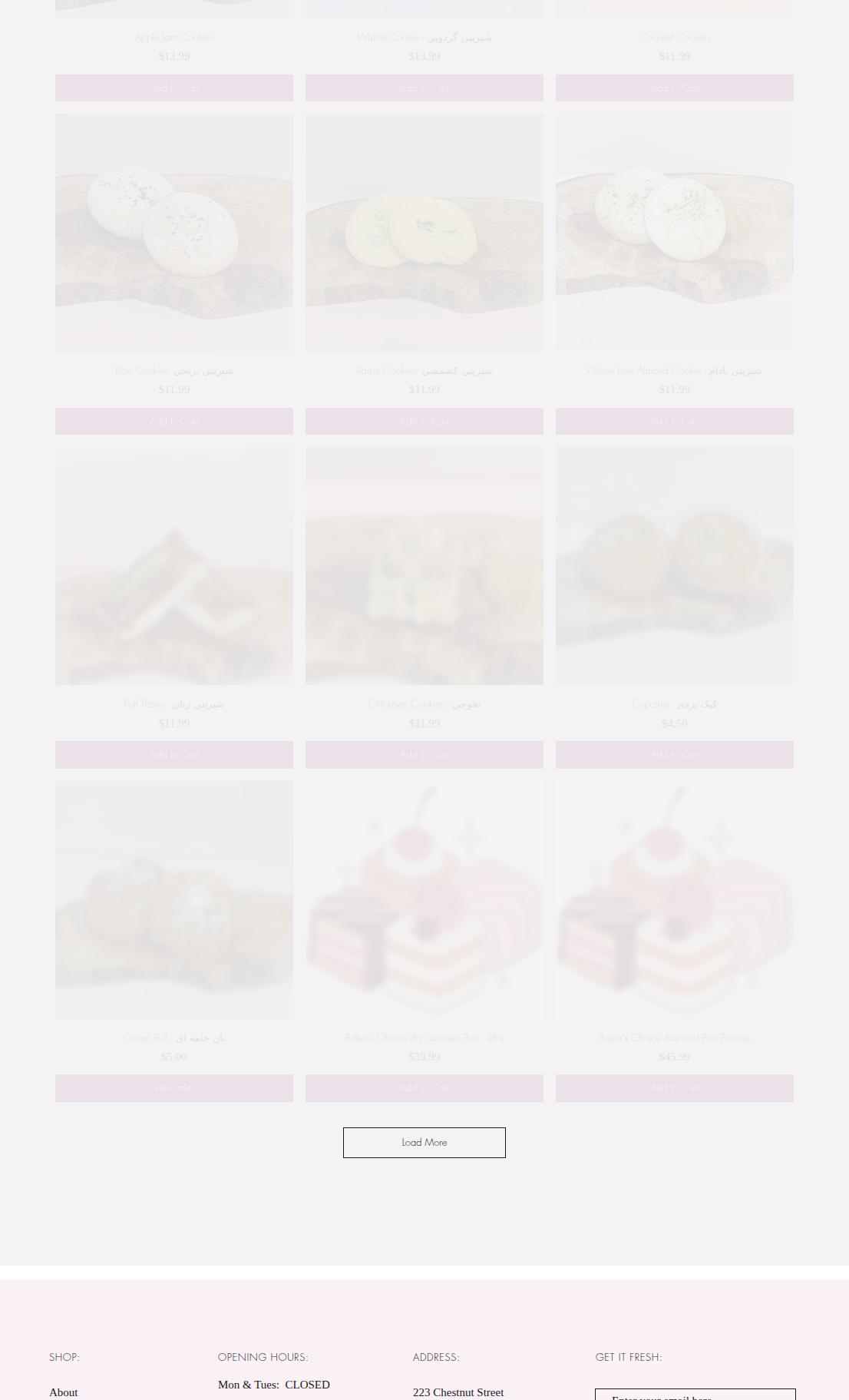 Honey Bakery Menu