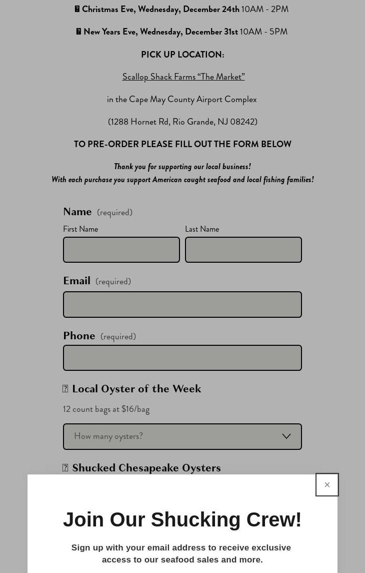 Scallop Shack Farms Menu