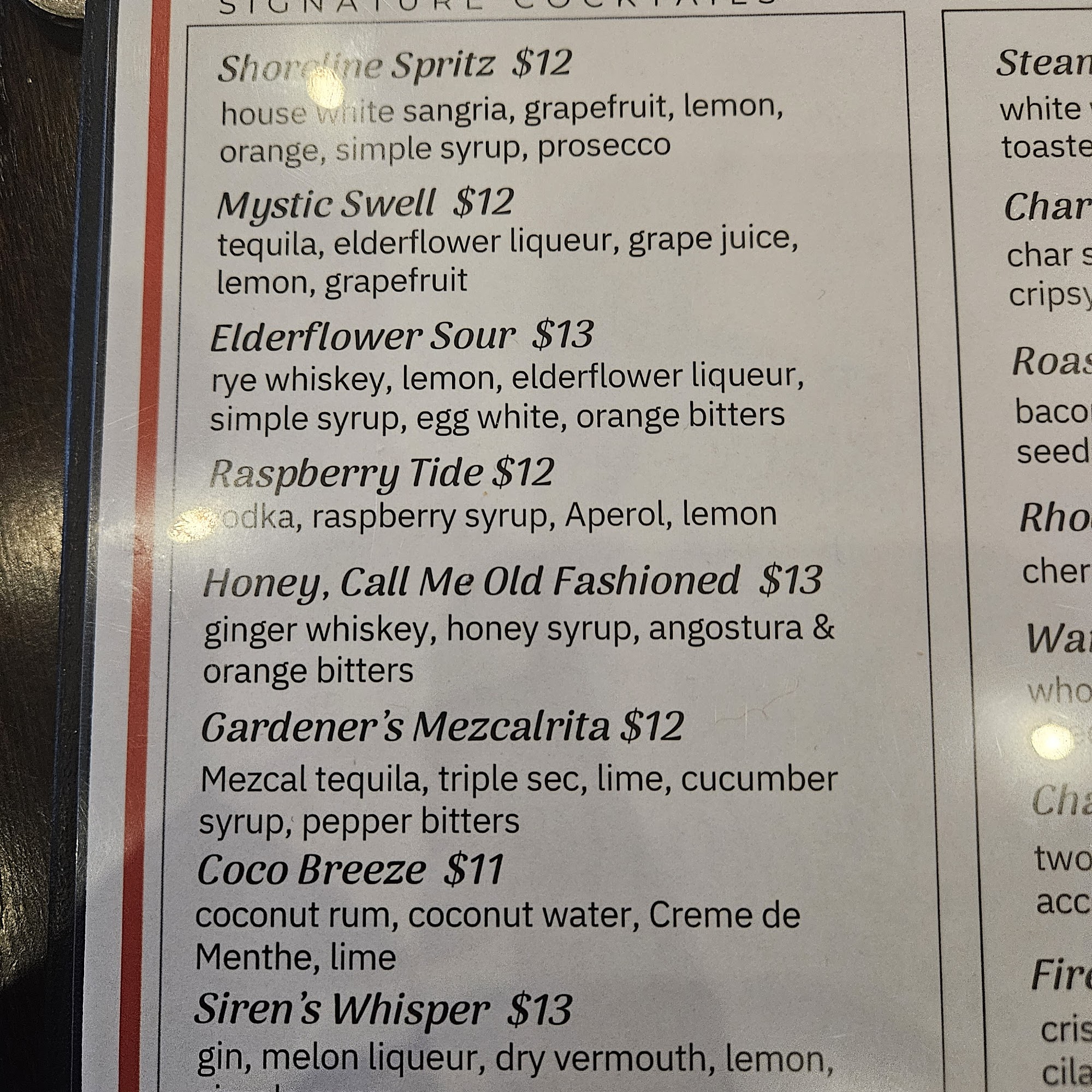 Harpoon Willy's Menu