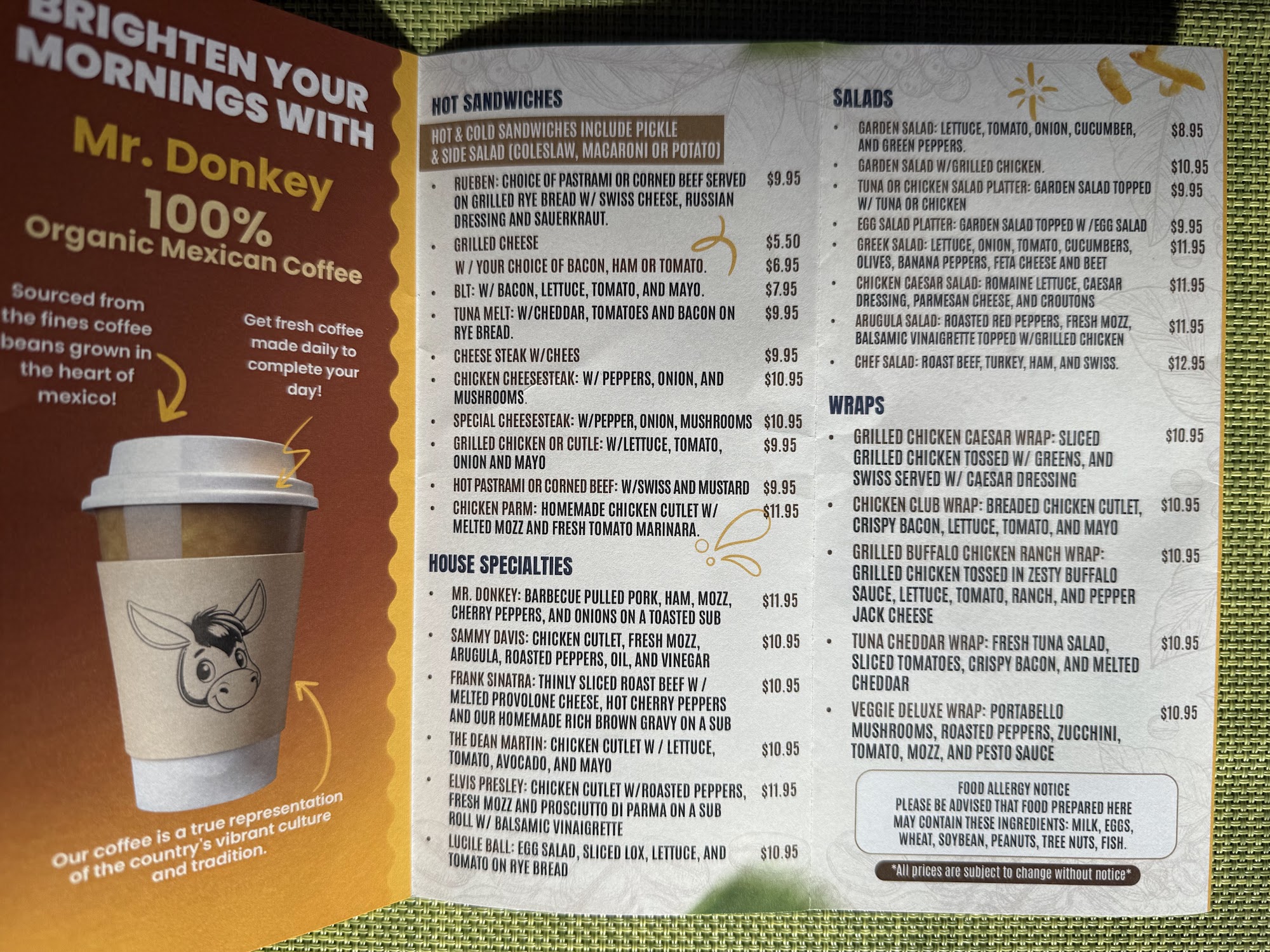 Mr Donkey Menu