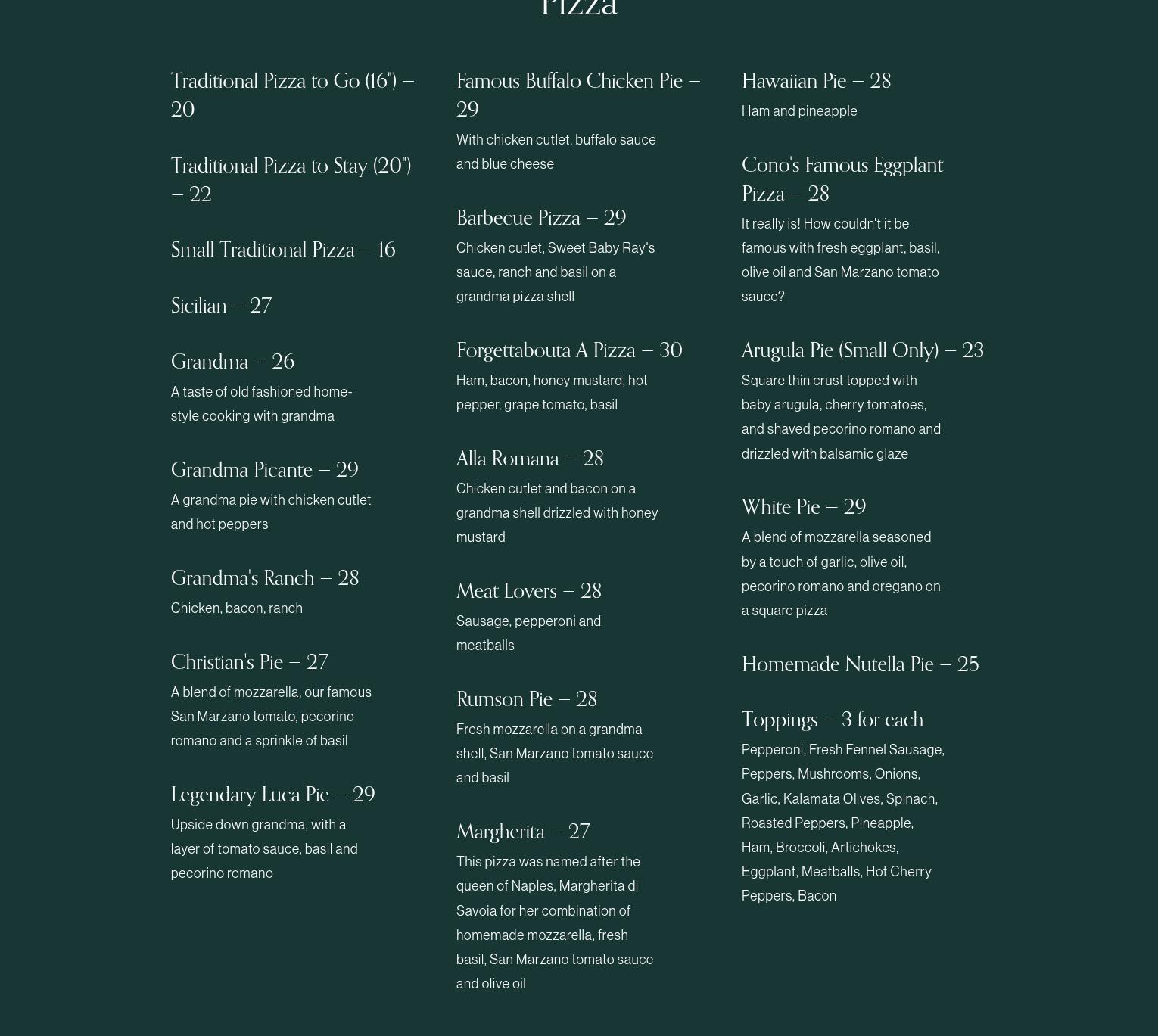 Sea Bright Pizzeria & Restaurant Menu