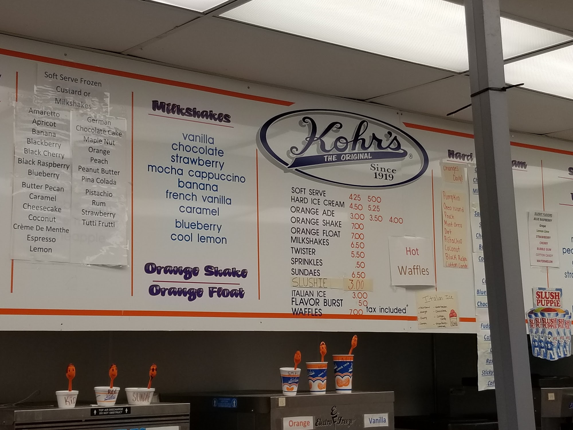Kohr's Frozen Custard The Original Ortley Beach Menu