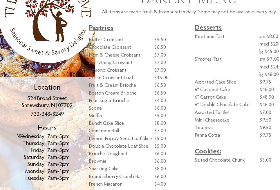 The Baker’s Grove Menu