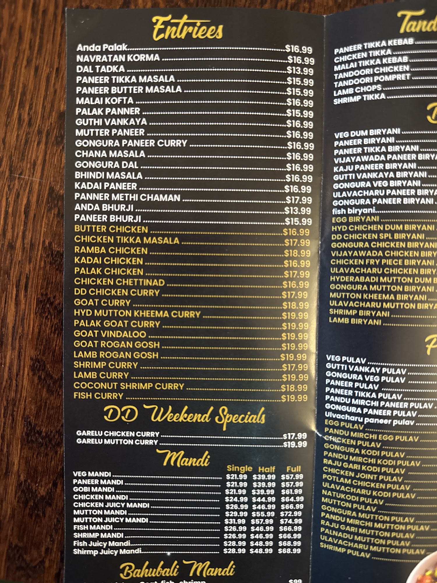 Desi Daawat Indian Restaurant Menu