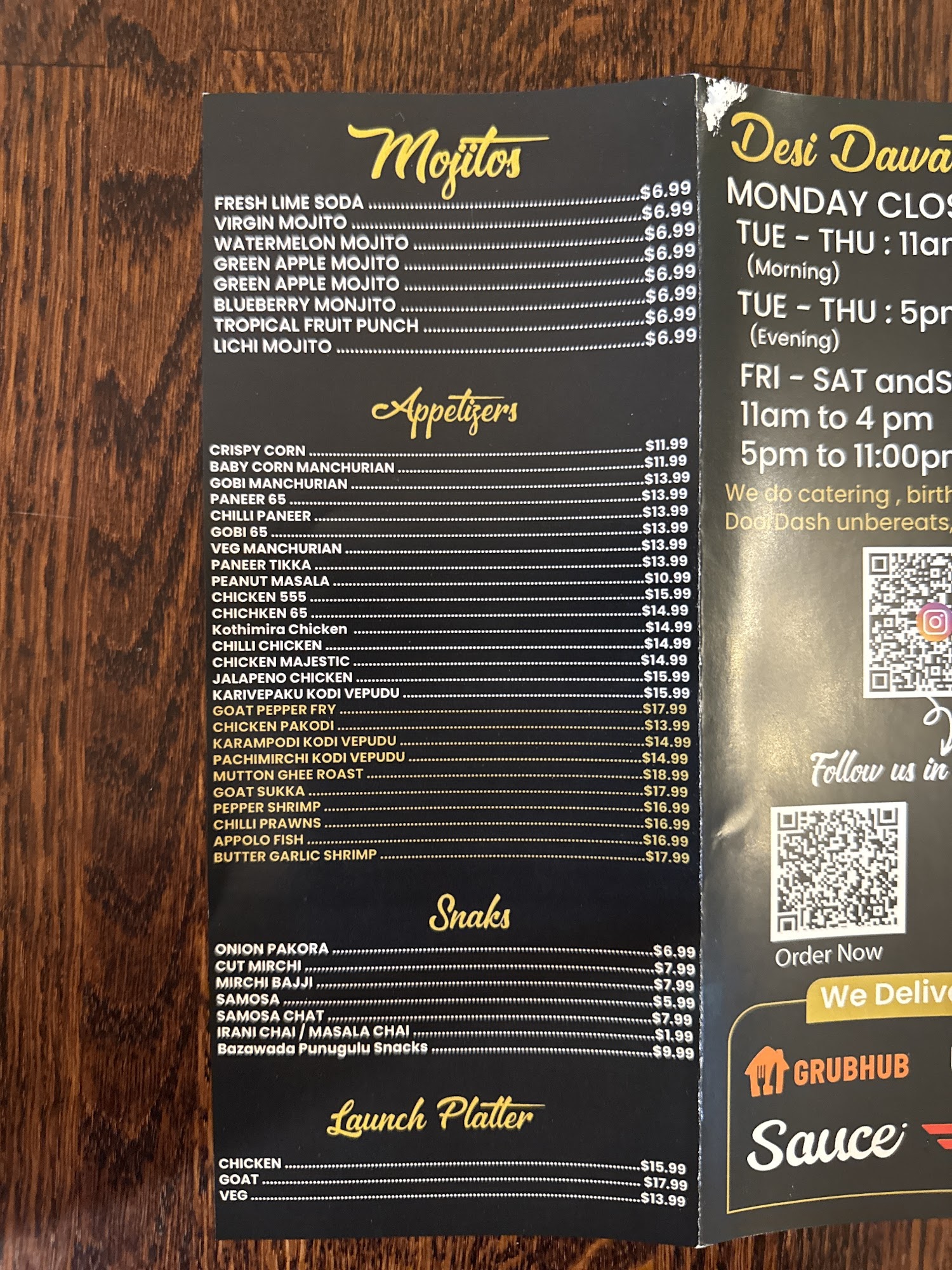 Desi Daawat Indian Restaurant Menu