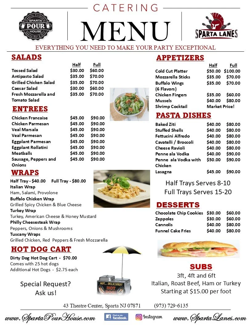 Sparta Pour House Menu