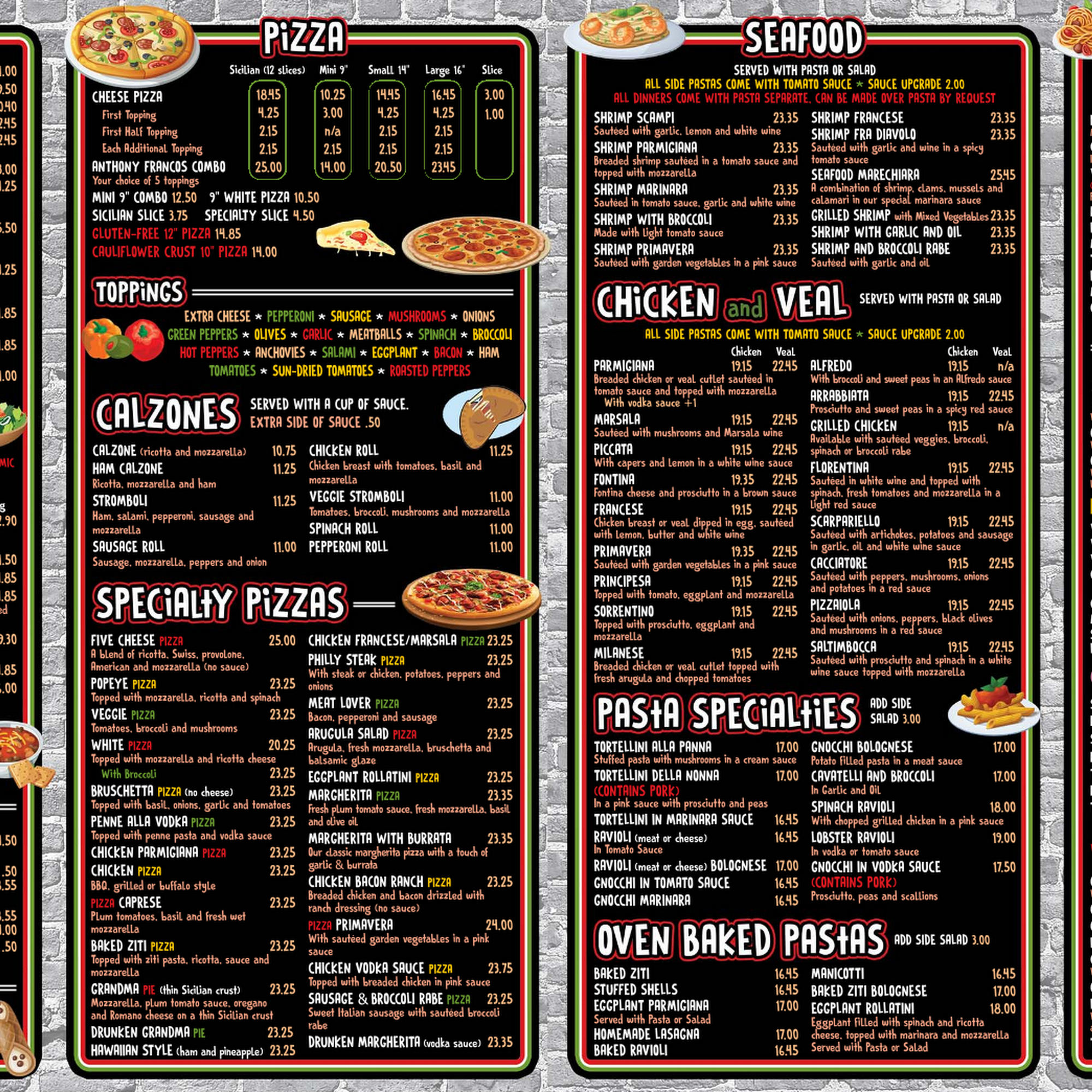 Anthony Francos Pizza - Springfield Menu