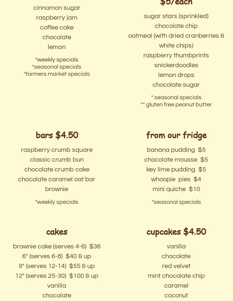Brownie Points Bakery Menu