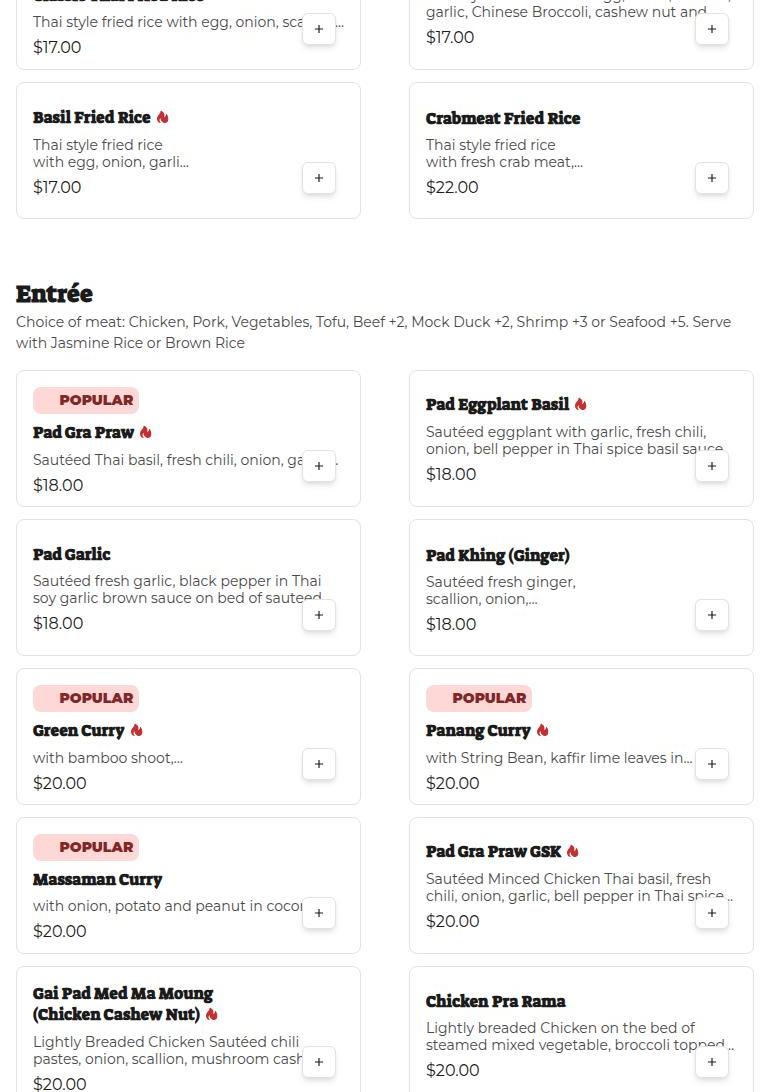 Times Thai Streatery Menu