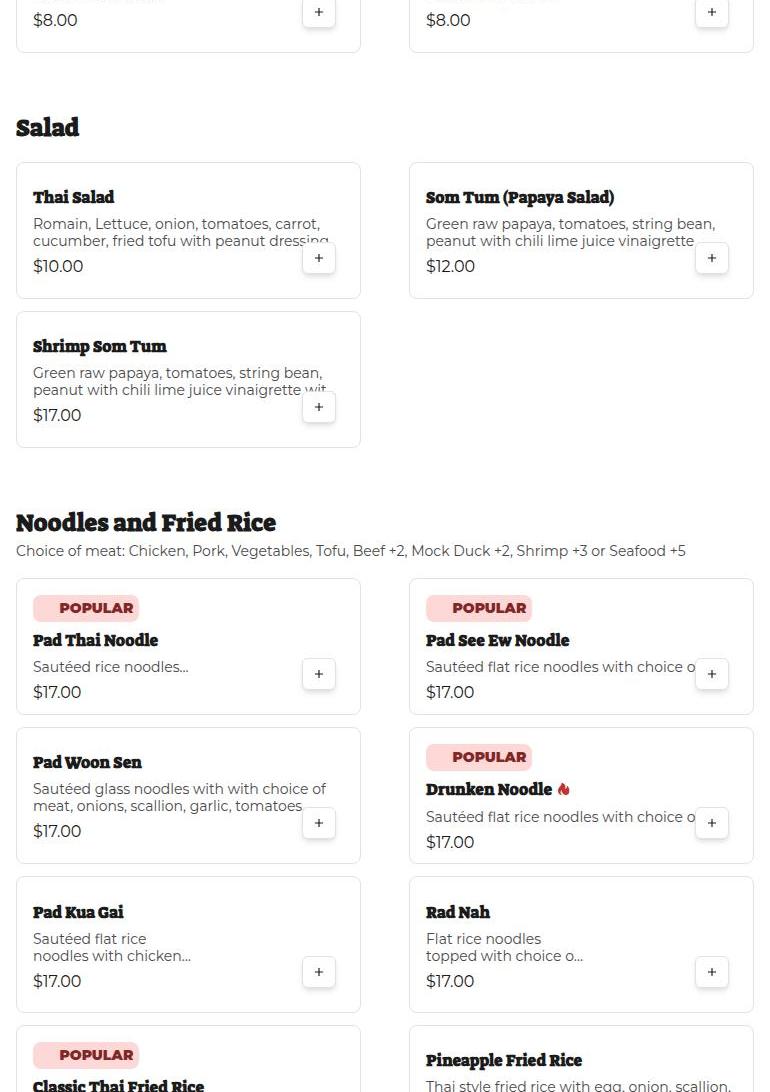 Times Thai Streatery Menu