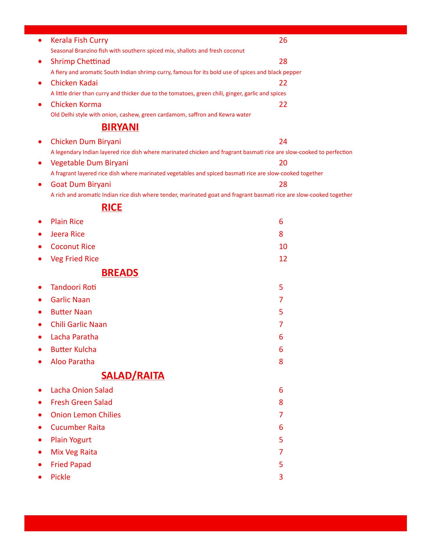 Ellie’s Indian Curry Corner Menu