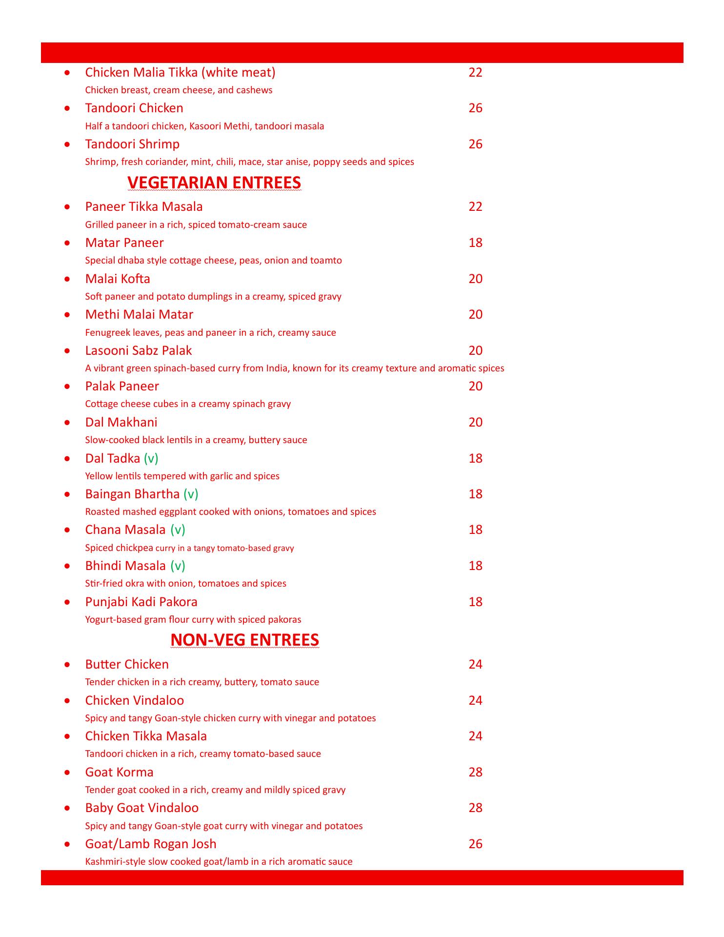 Ellie’s Indian Curry Corner Menu