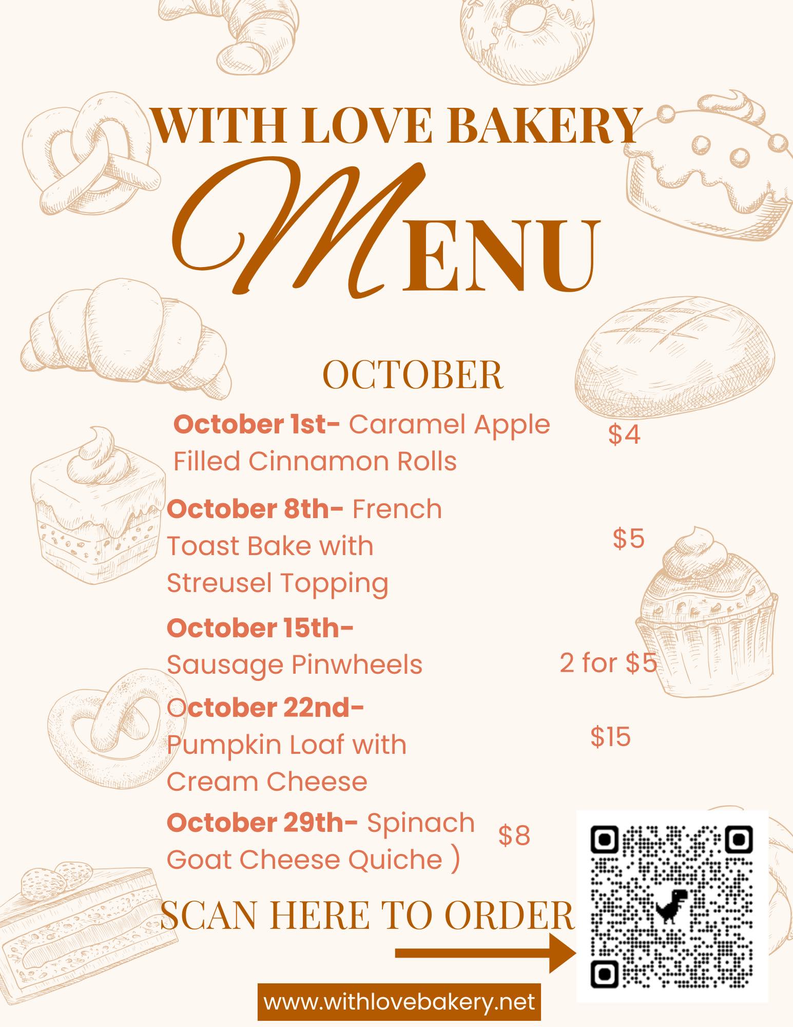 With Love Home Bakery Menu
