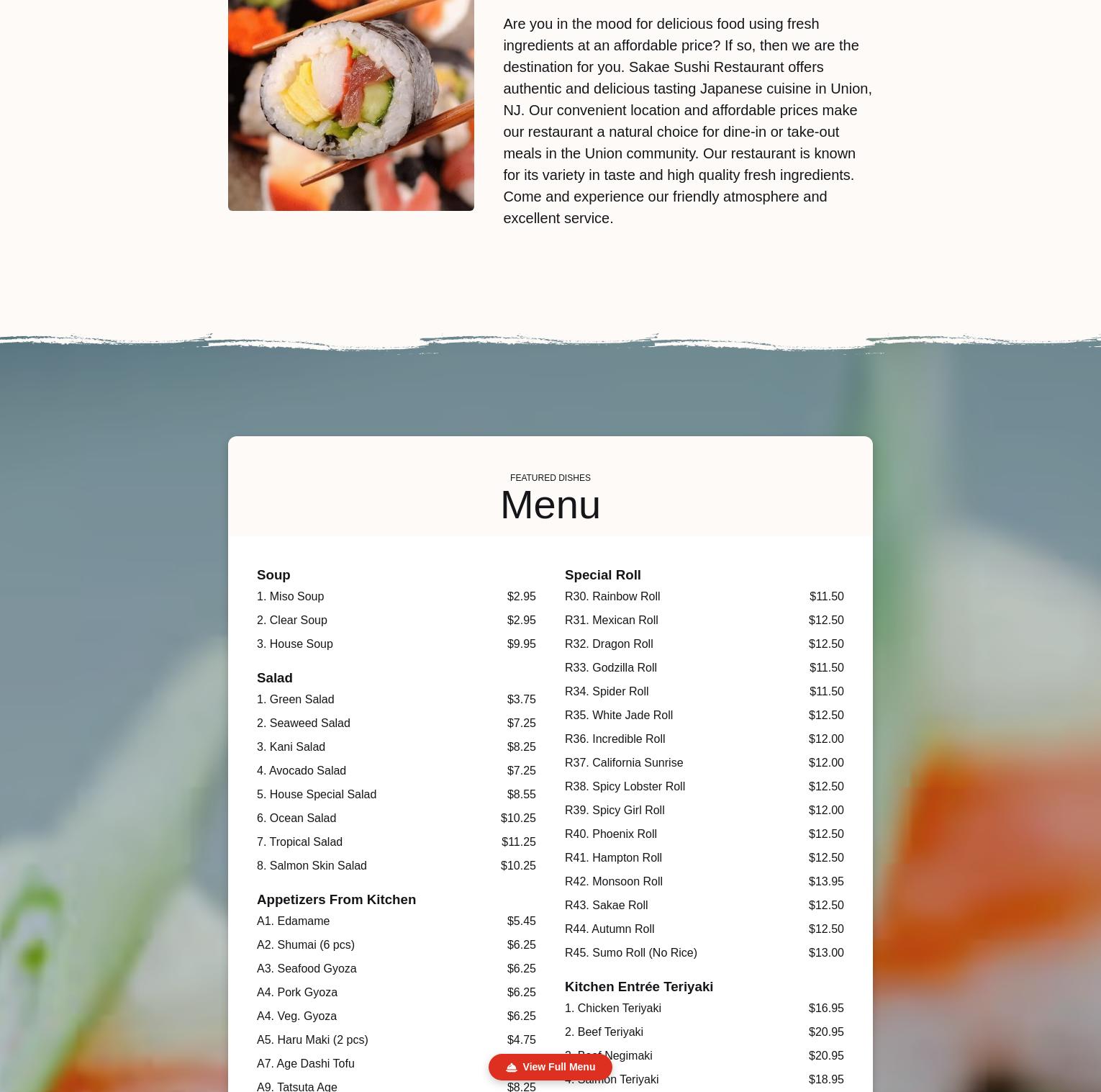 Sakae Sushi Menu