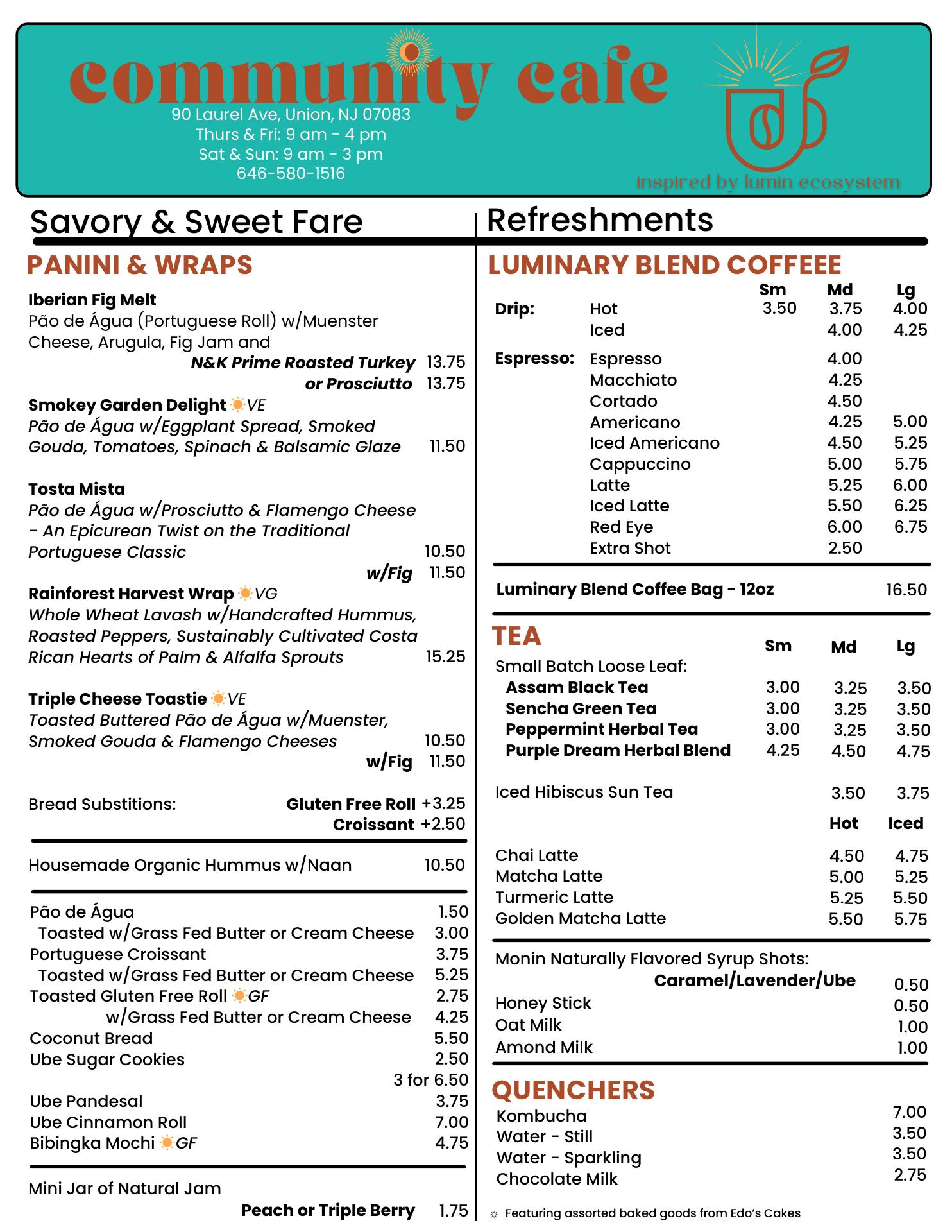 Community Cafe - Inspired by Lumin Ecosystem Menu