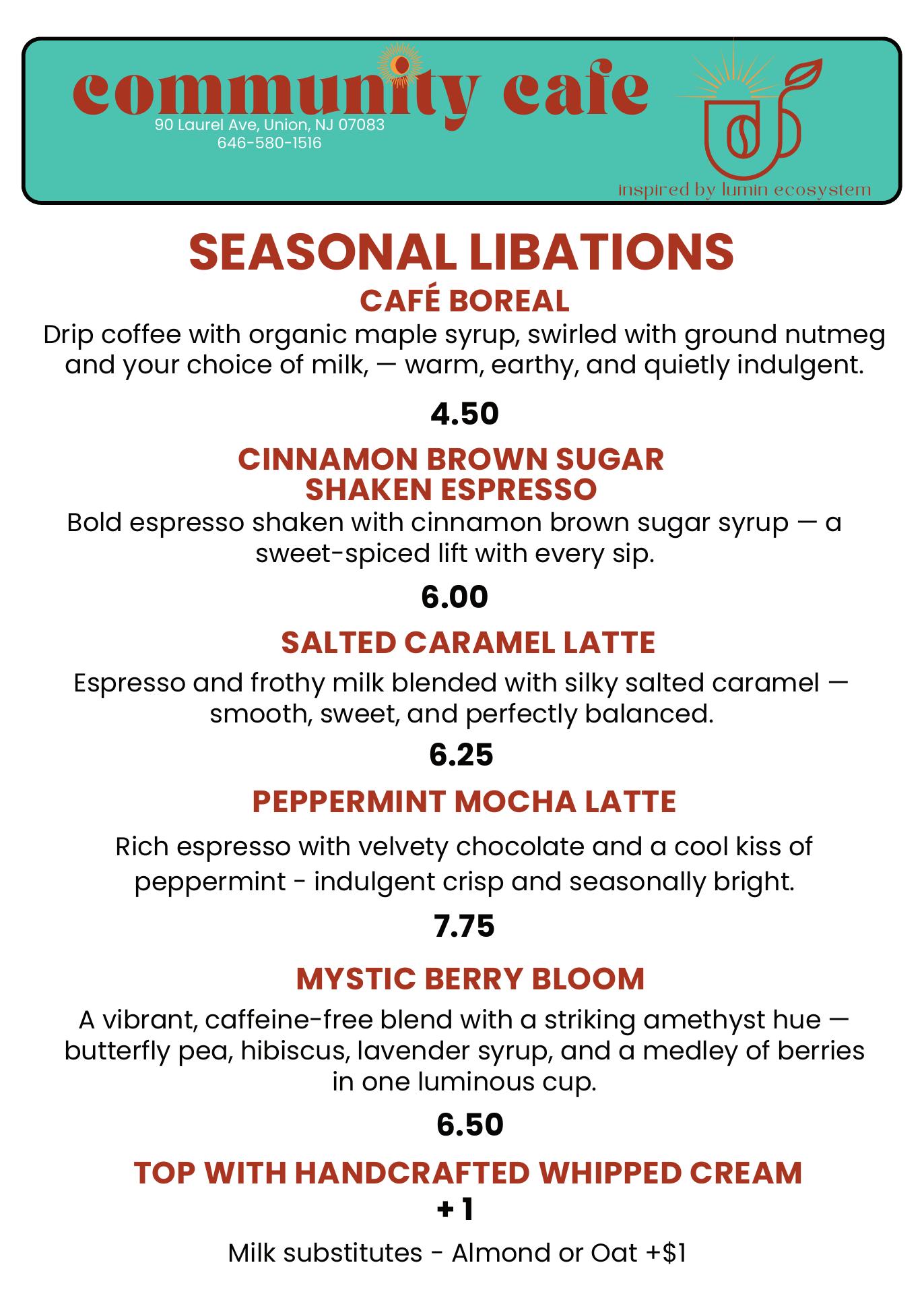 Community Cafe - Inspired by Lumin Ecosystem Menu