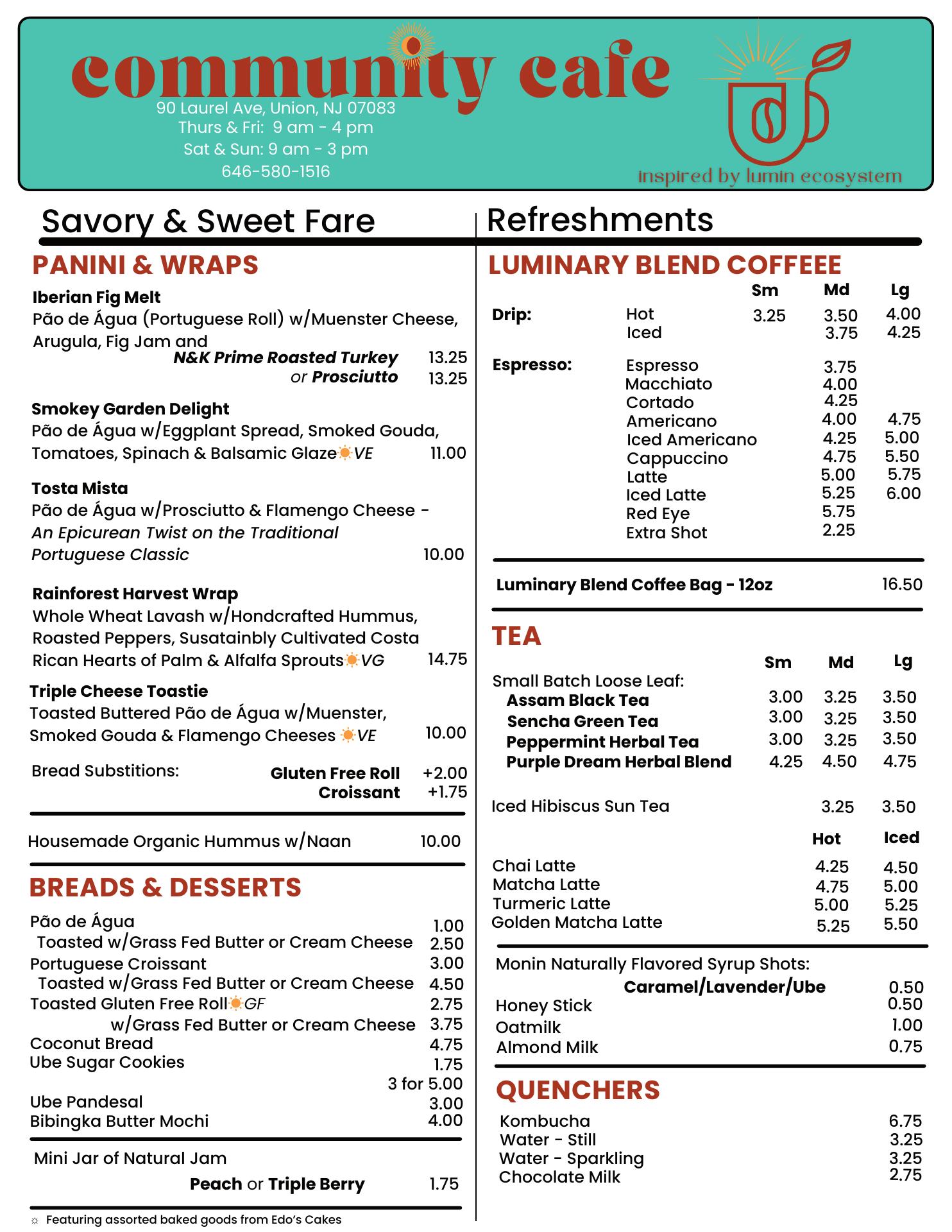 Community Cafe - Inspired by Lumin Ecosystem Menu