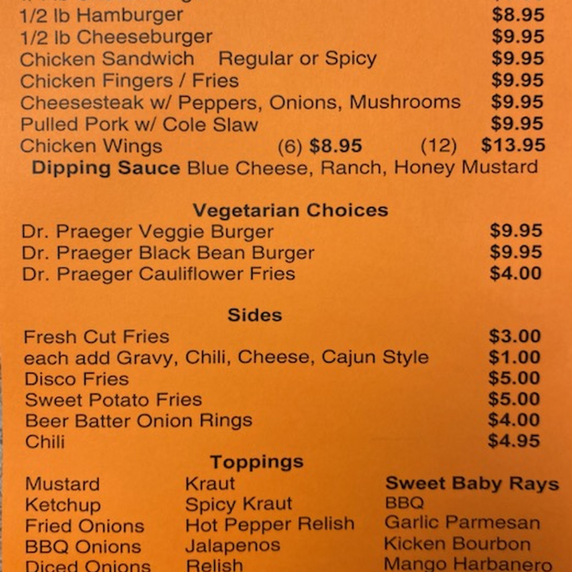 Bubba's Texas Weiners Menu