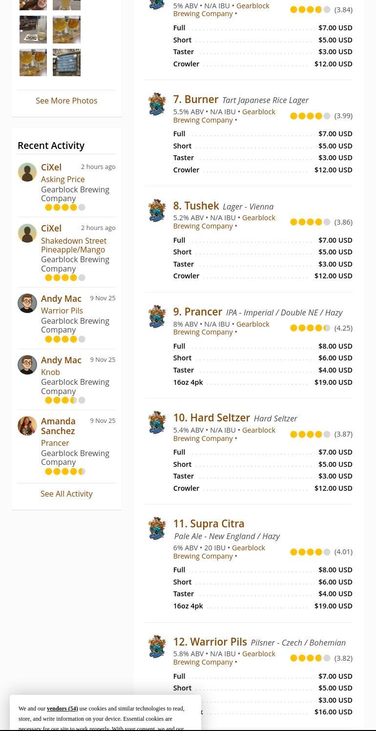 Gearblock Brewing Company Menu