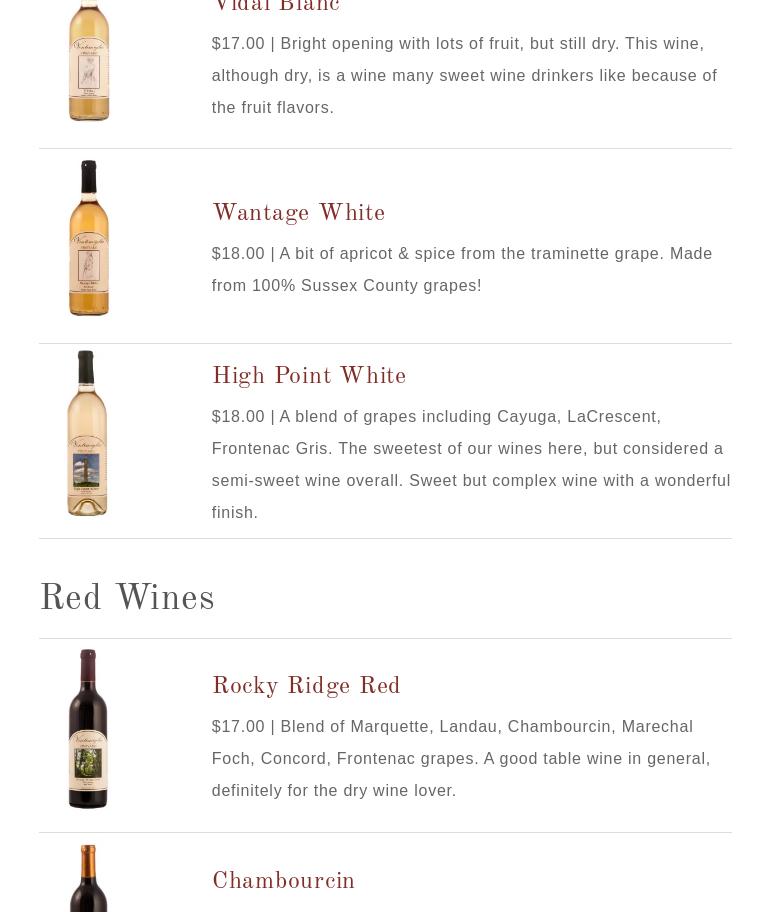 Ventimiglia Vineyard Menu