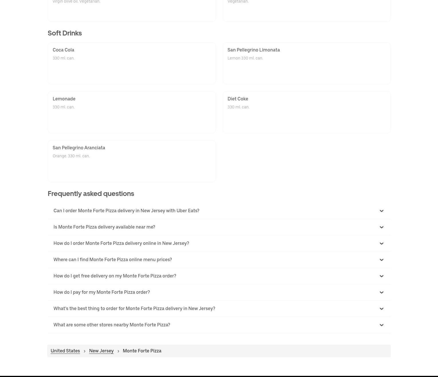 Monte Forte Pizza Menu