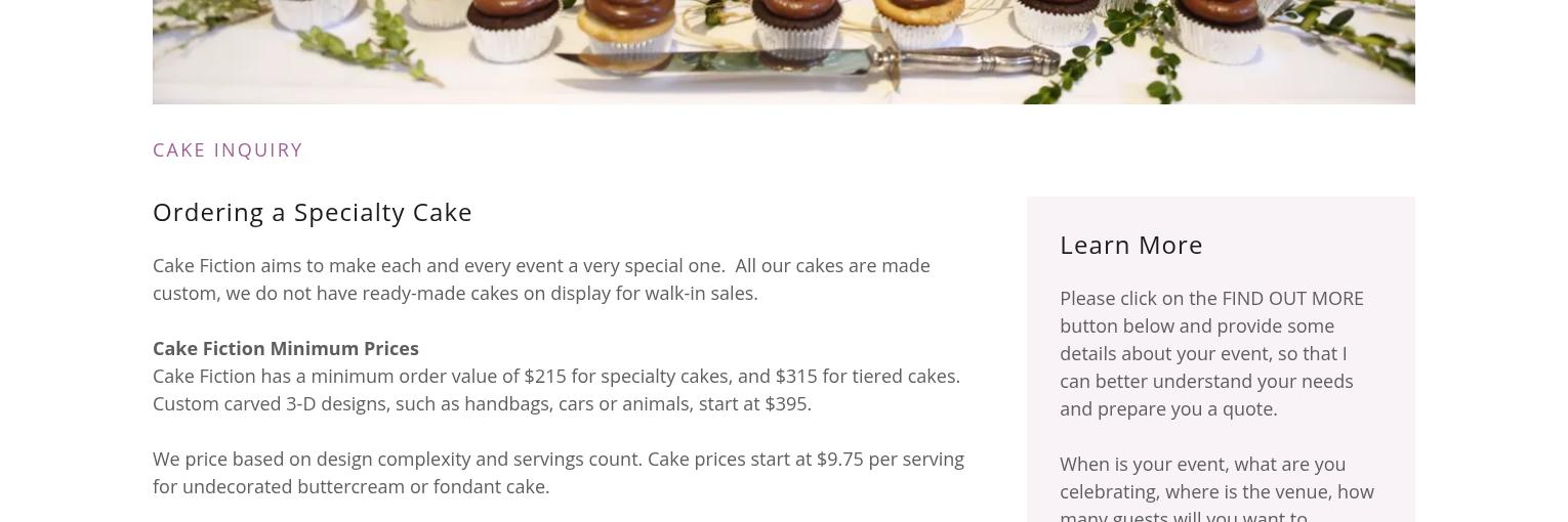 Cake Fiction Menu