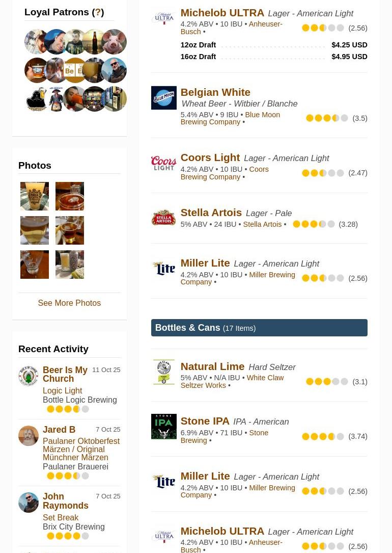 Buttzville Brewing Company Menu