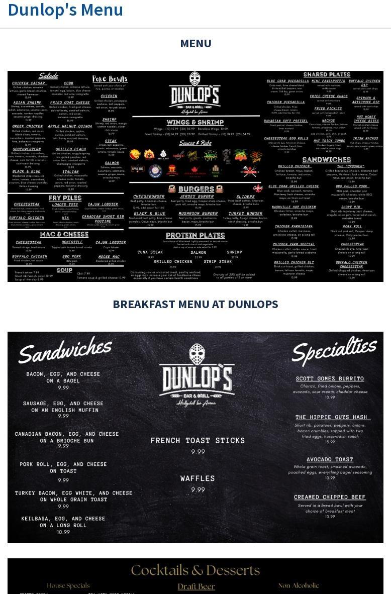Dunlop's Bar & Grill Menu