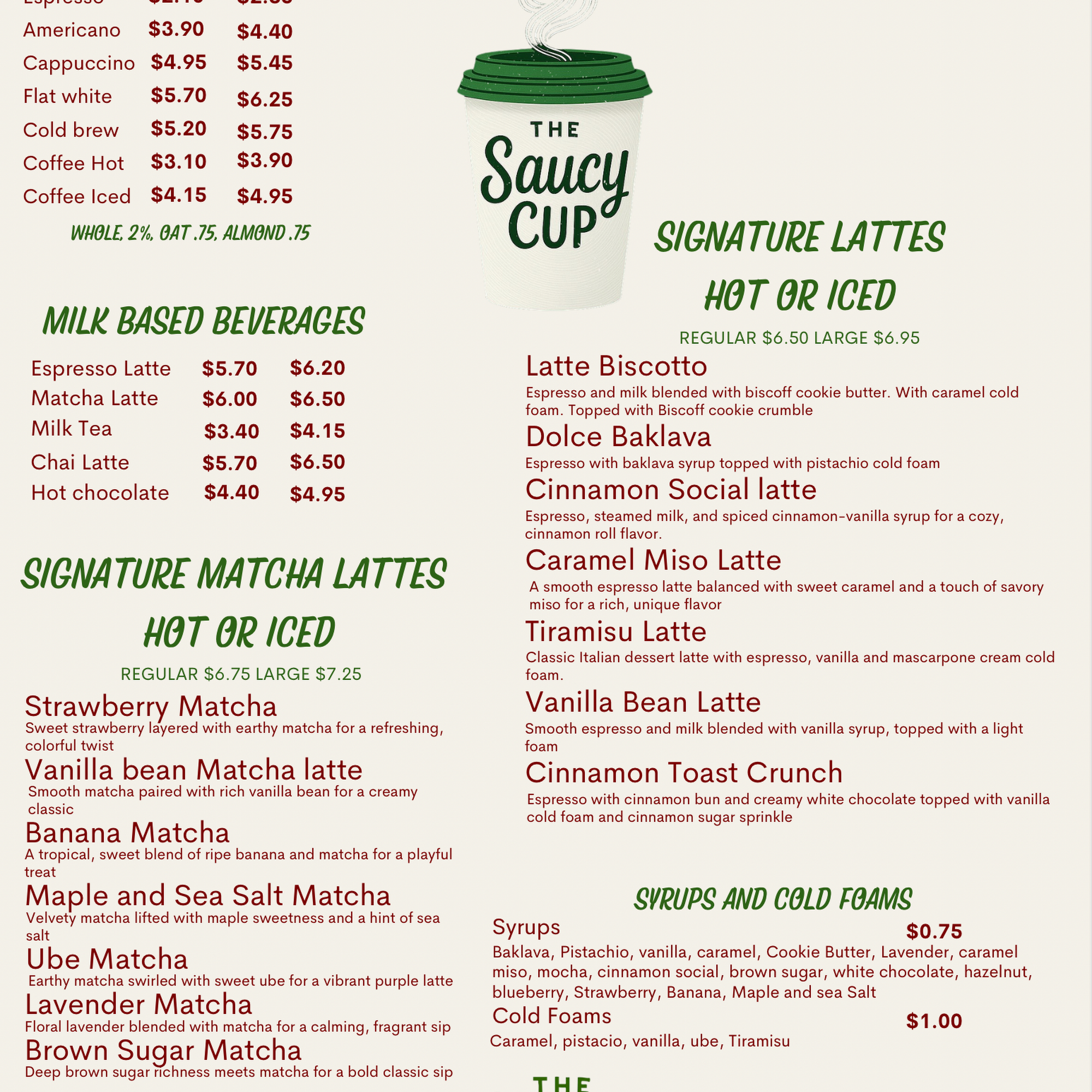 The Saucy Cup Menu
