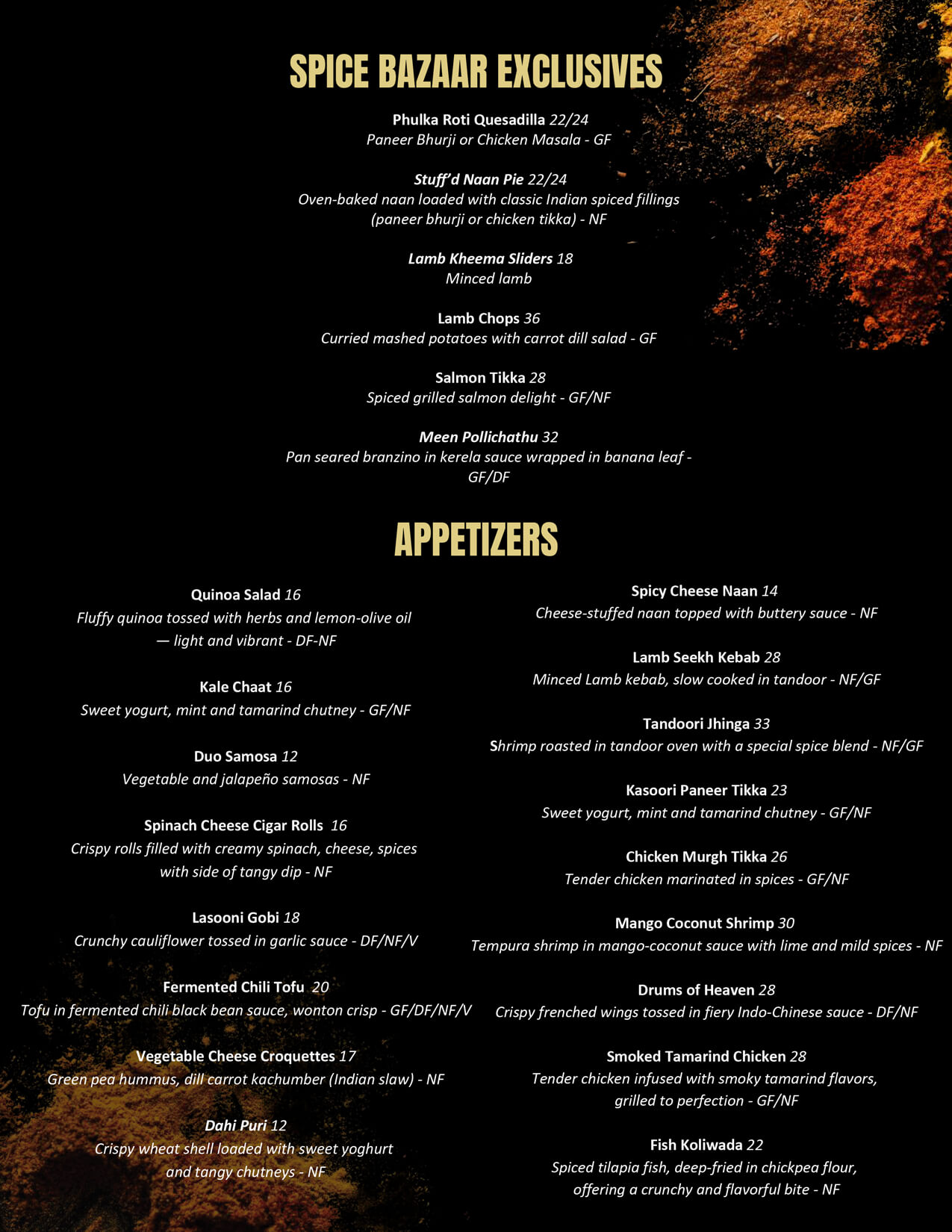 Spice Bazaar (Veg) Menu