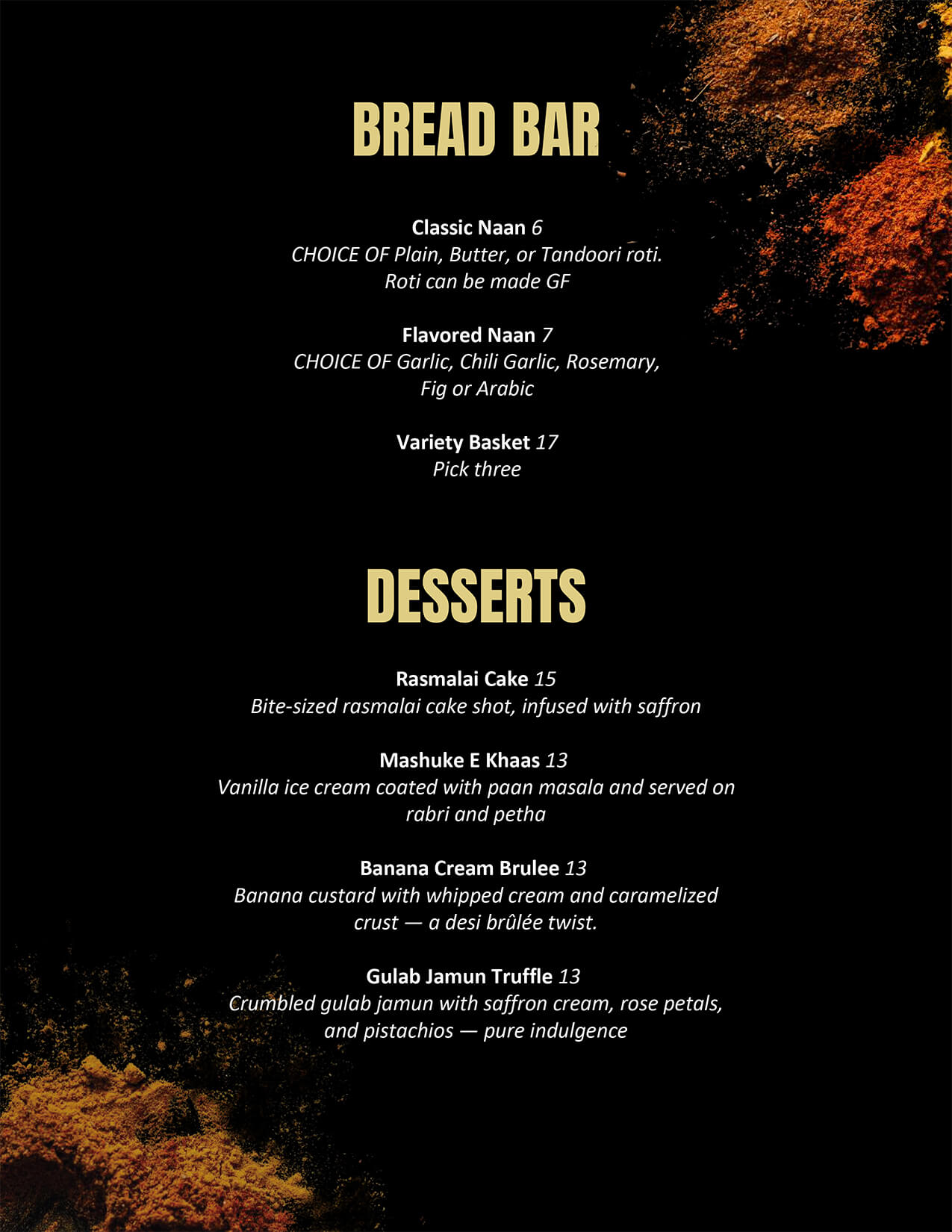 Spice Bazaar (Veg) Menu