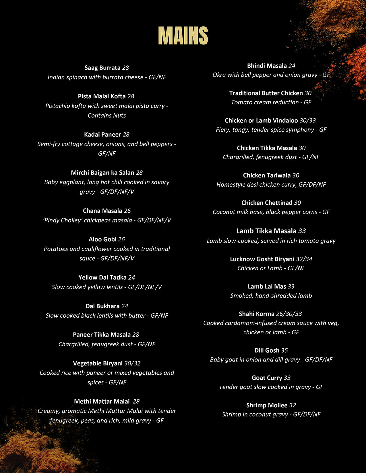 Spice Bazaar (Veg) Menu