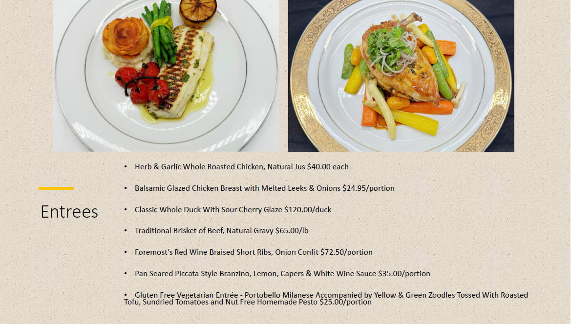 Foremost Glatt Kosher Caterers Menu