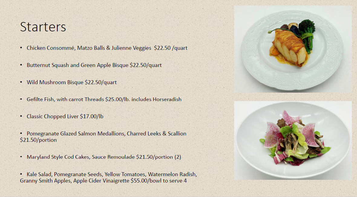 Foremost Glatt Kosher Caterers Menu