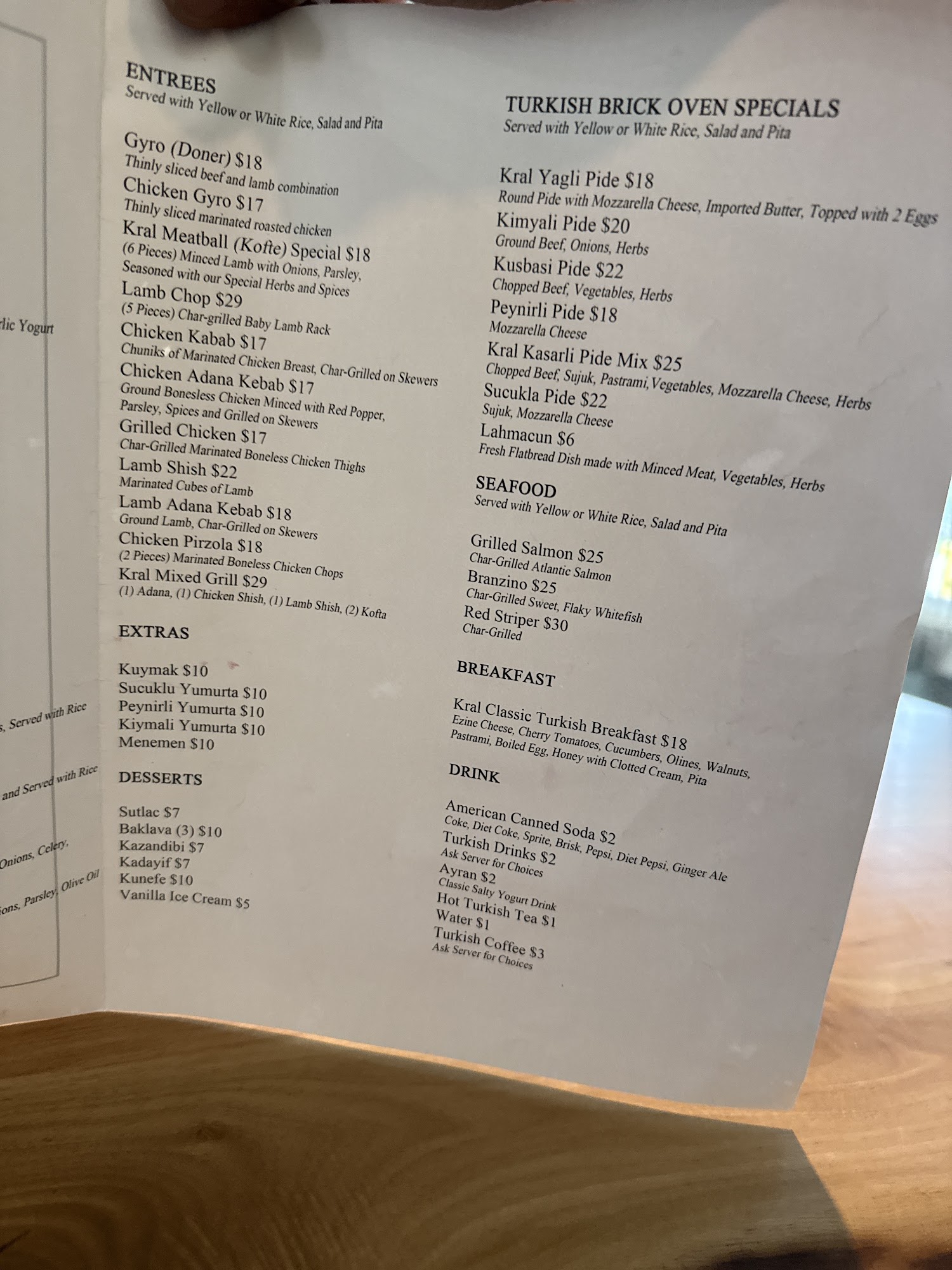 EFENDY Turkish Restaurant Menu