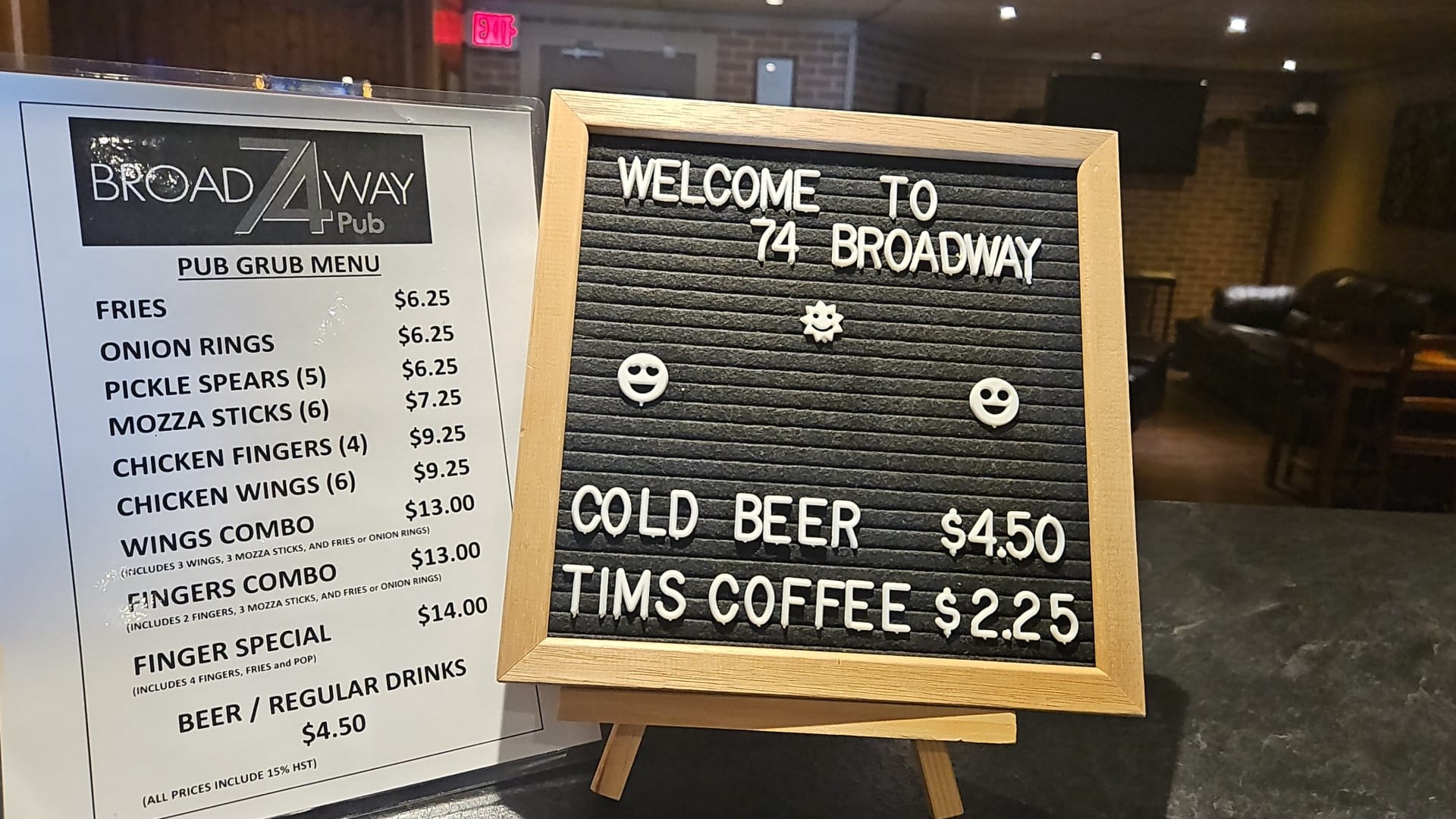 74 Broadway Pub Menu