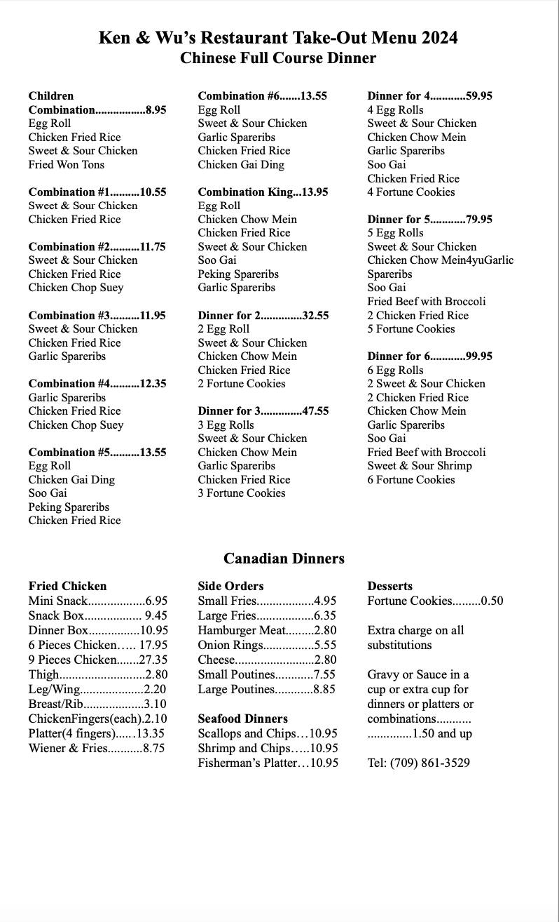 Wu's Restaurant Menu