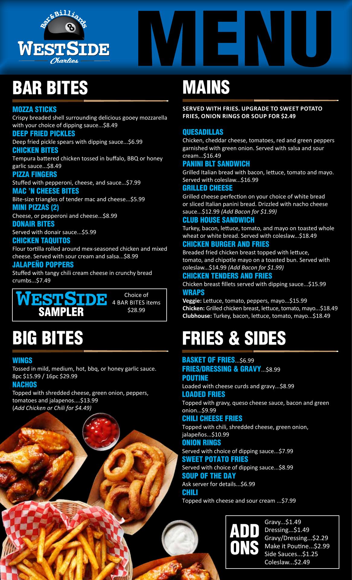 West Side Charlies Menu