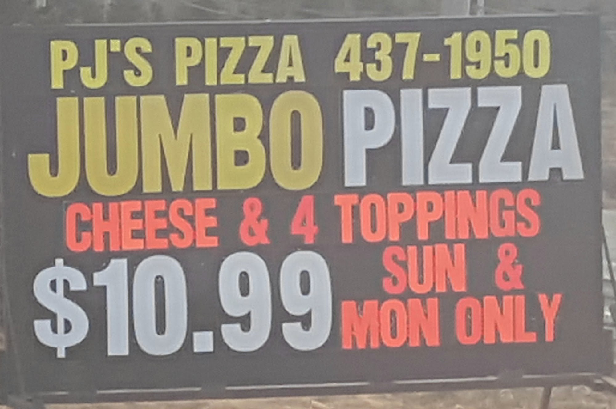 PJ's Pizza Menu