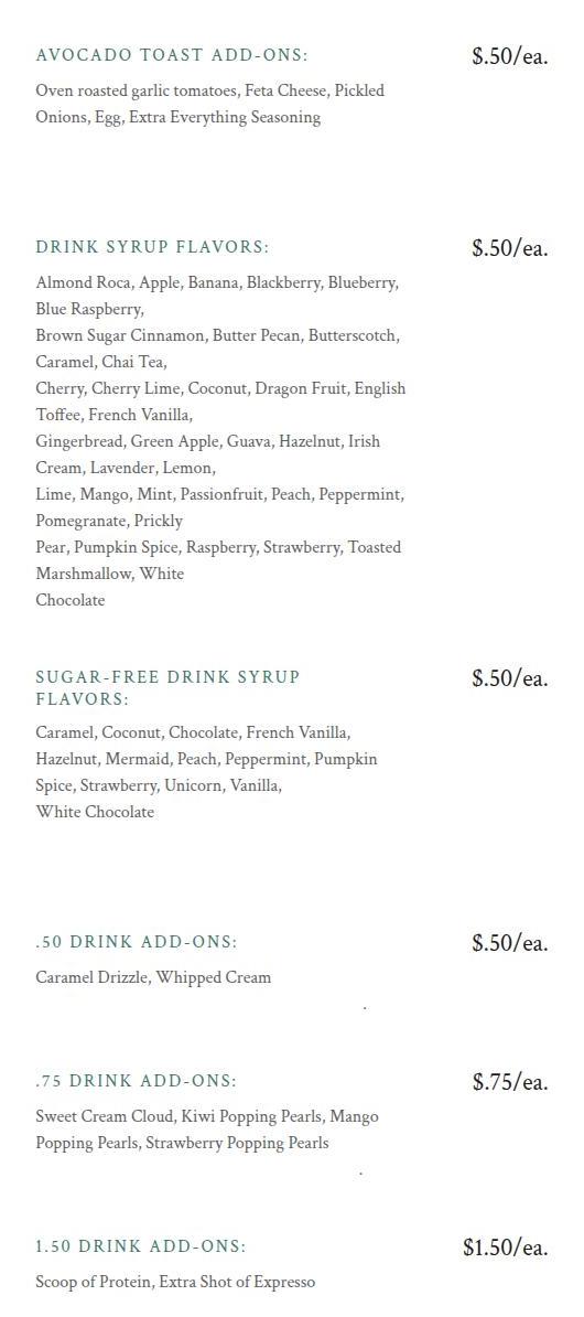 Infinity Sweets Bakehouse & Cafe Menu